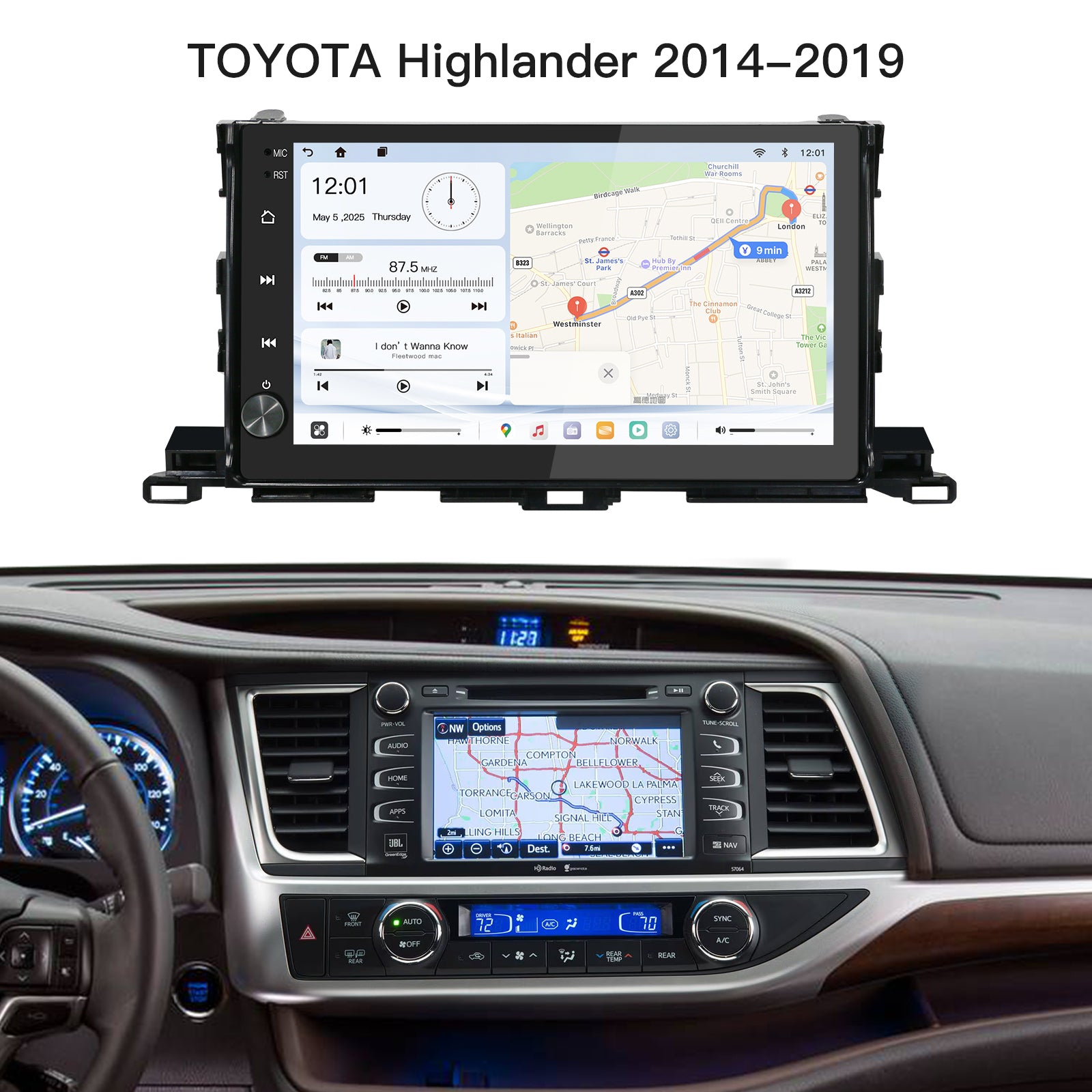 Carultra10.2" Android 13 Car Stereo for Toyota Highlander 2014-2019 Wireless CarPlay & Android Auto Car Radio Upgrade