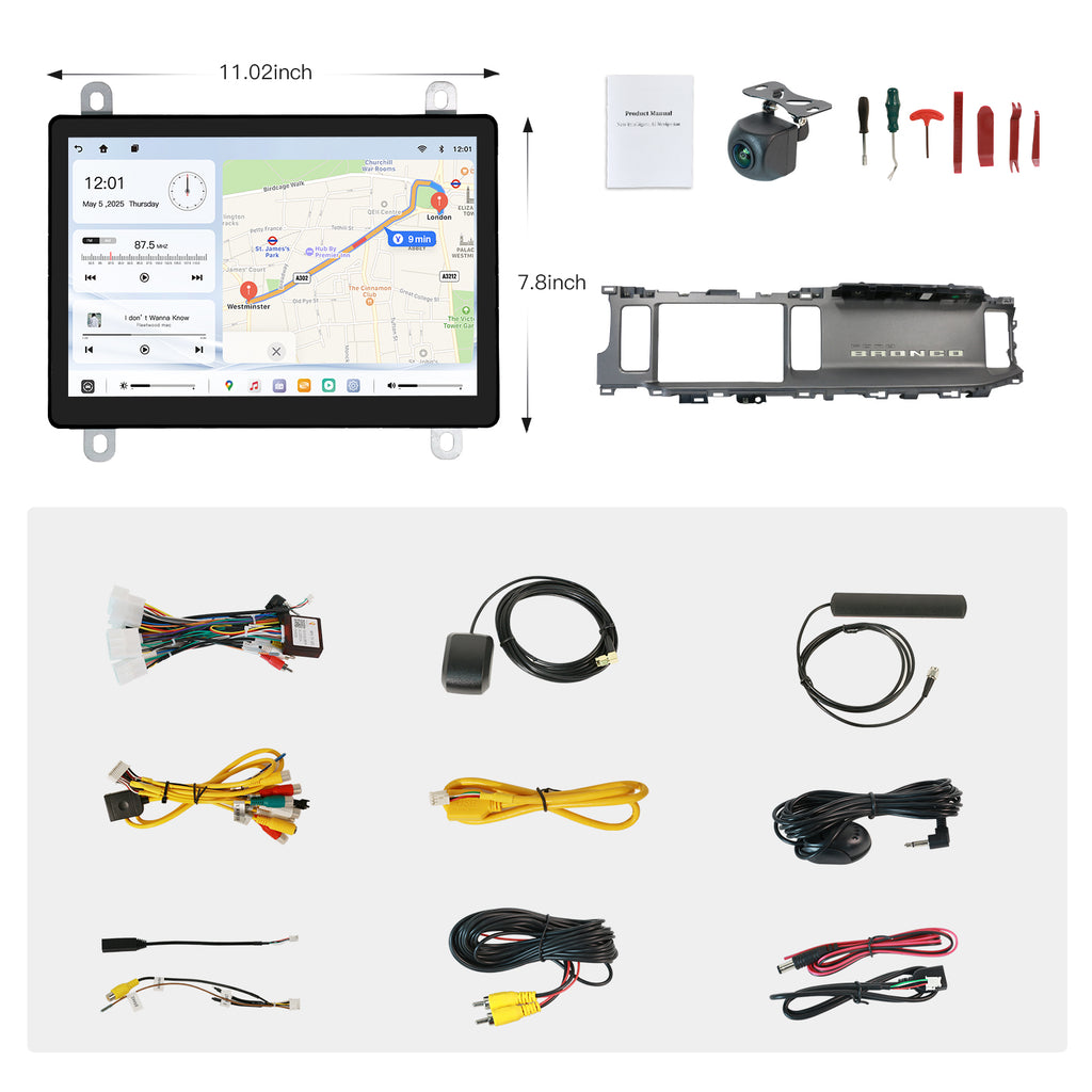 Carultra 12" Android 13 Car Screen Upgrade for Ford Bronco 2021–2024 Retain SYNC3 Wireless CarPlay & Android Auto