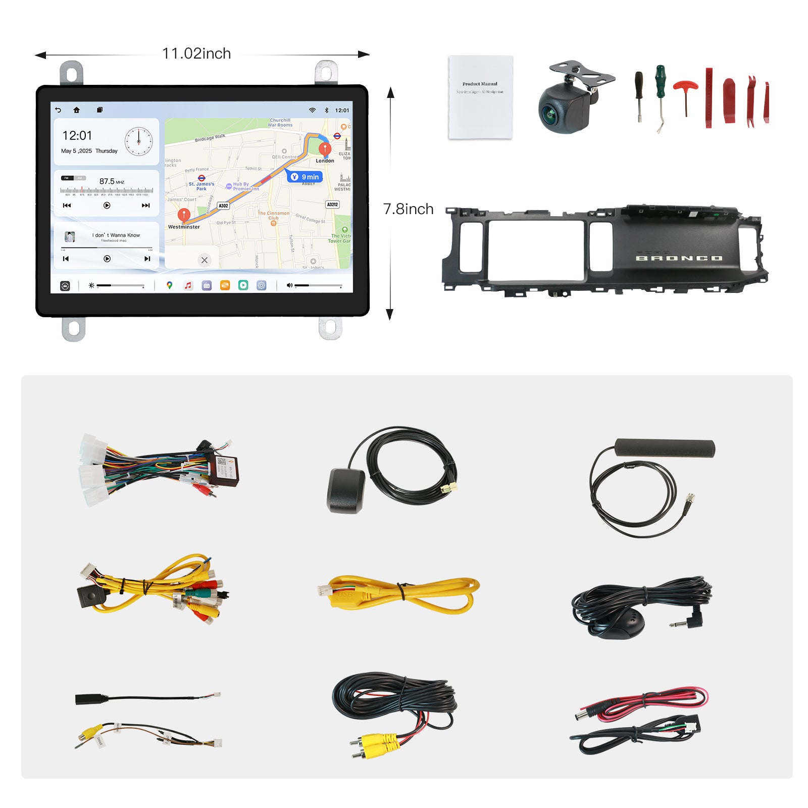 Carultra 12" Android 13 Car Screen Upgrade for Ford Bronco 2021–2024 Retain SYNC3 Wireless CarPlay & Android Auto