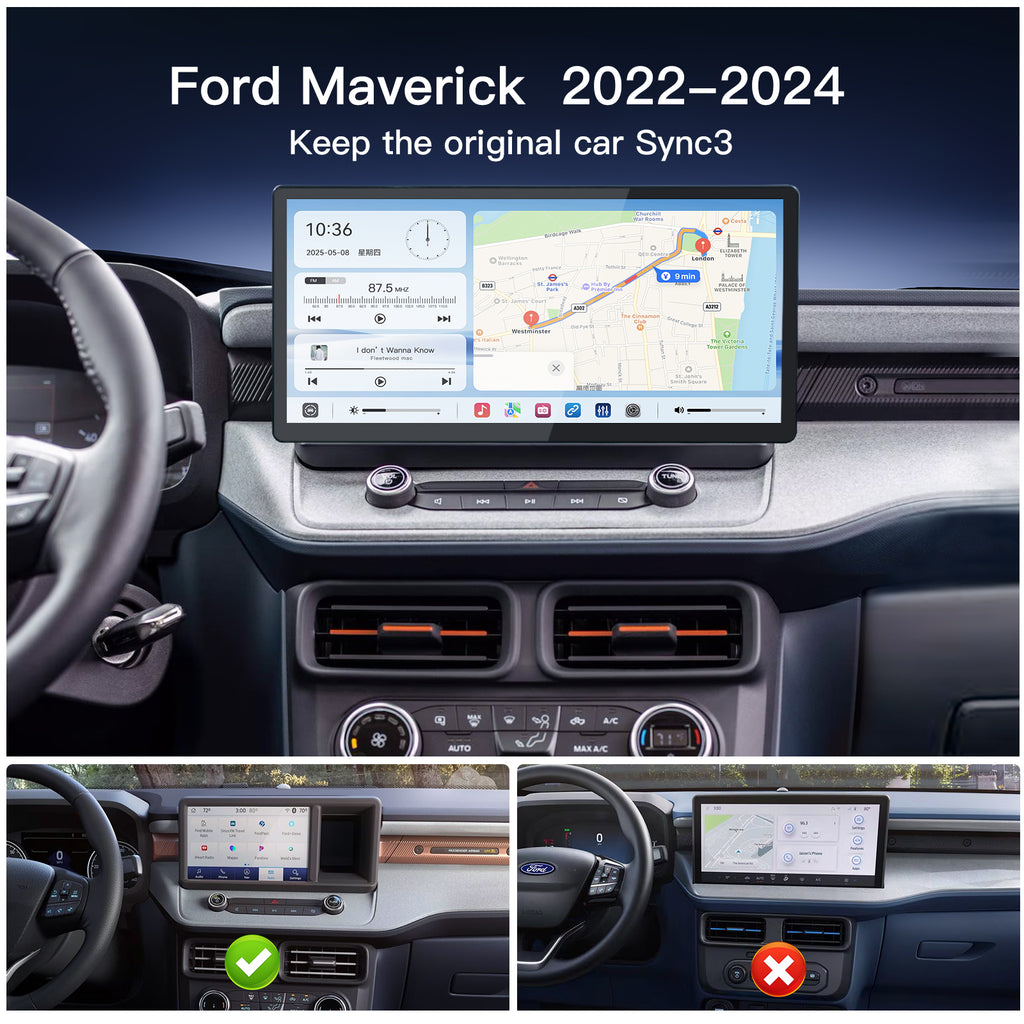Carultra 13.2" Android 13 Car stereo Retains Sync3 for Ford Maverick 2022 - 2024 Wireless CarPlay & Android Auto CarRadio Upgrade