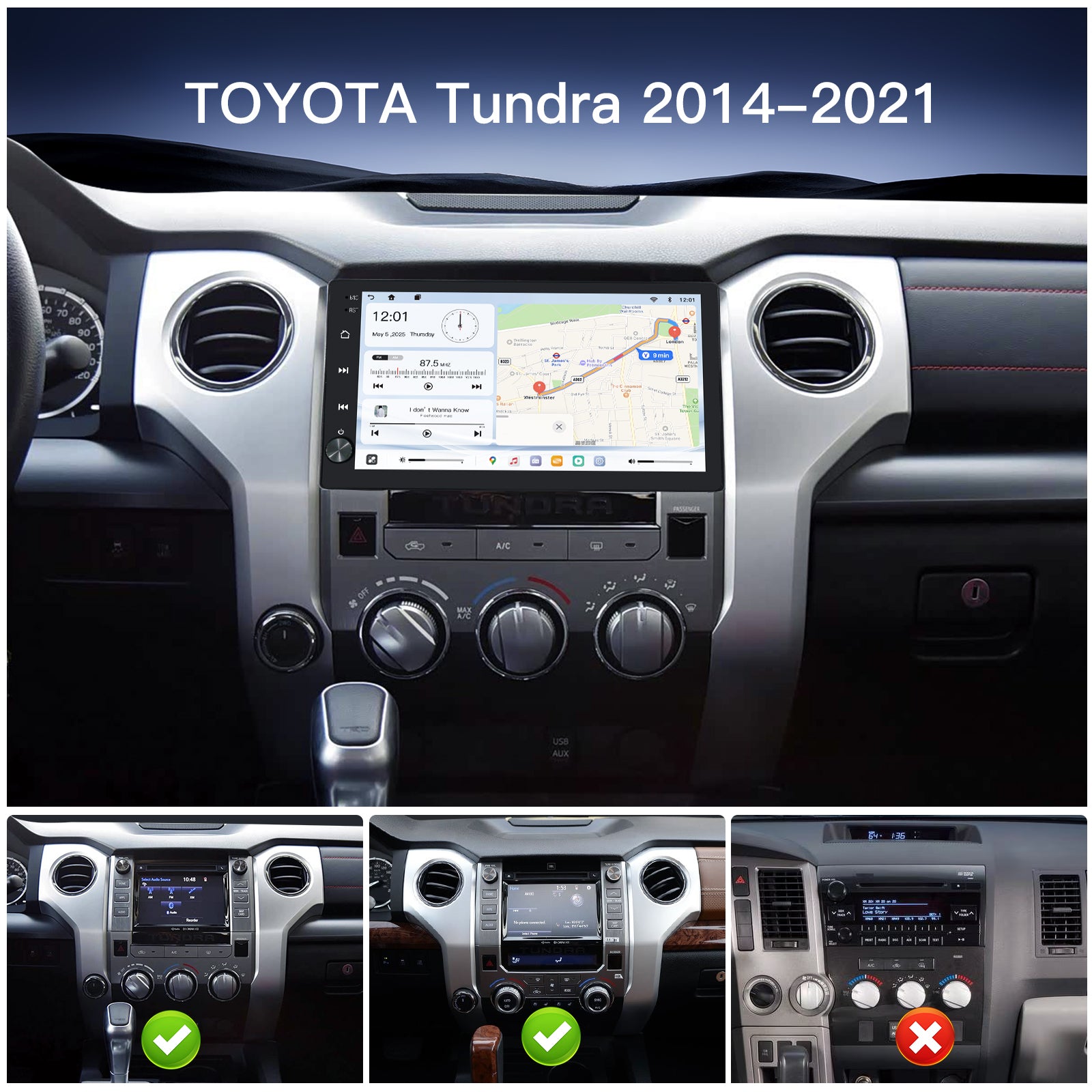 Carultra 10.2‘’ Android 13 Car Stereo for Toyota Tundra 2014-2021 Wireless CarPlay & Android Auto Car Radio Upgrade