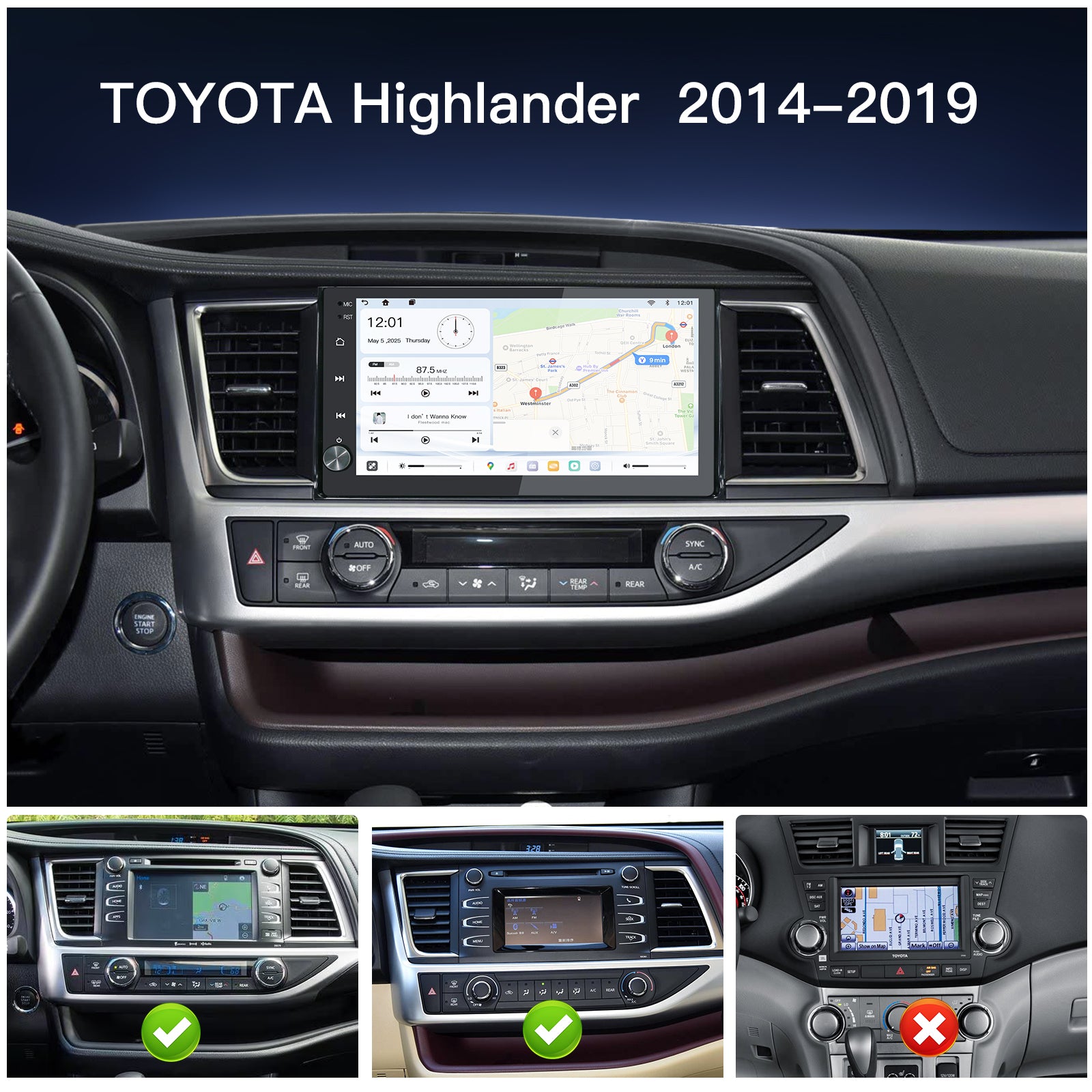 Carultra10.2" Android 13 Car Stereo for Toyota Highlander 2014-2019 Wireless CarPlay & Android Auto Car Radio Upgrade
