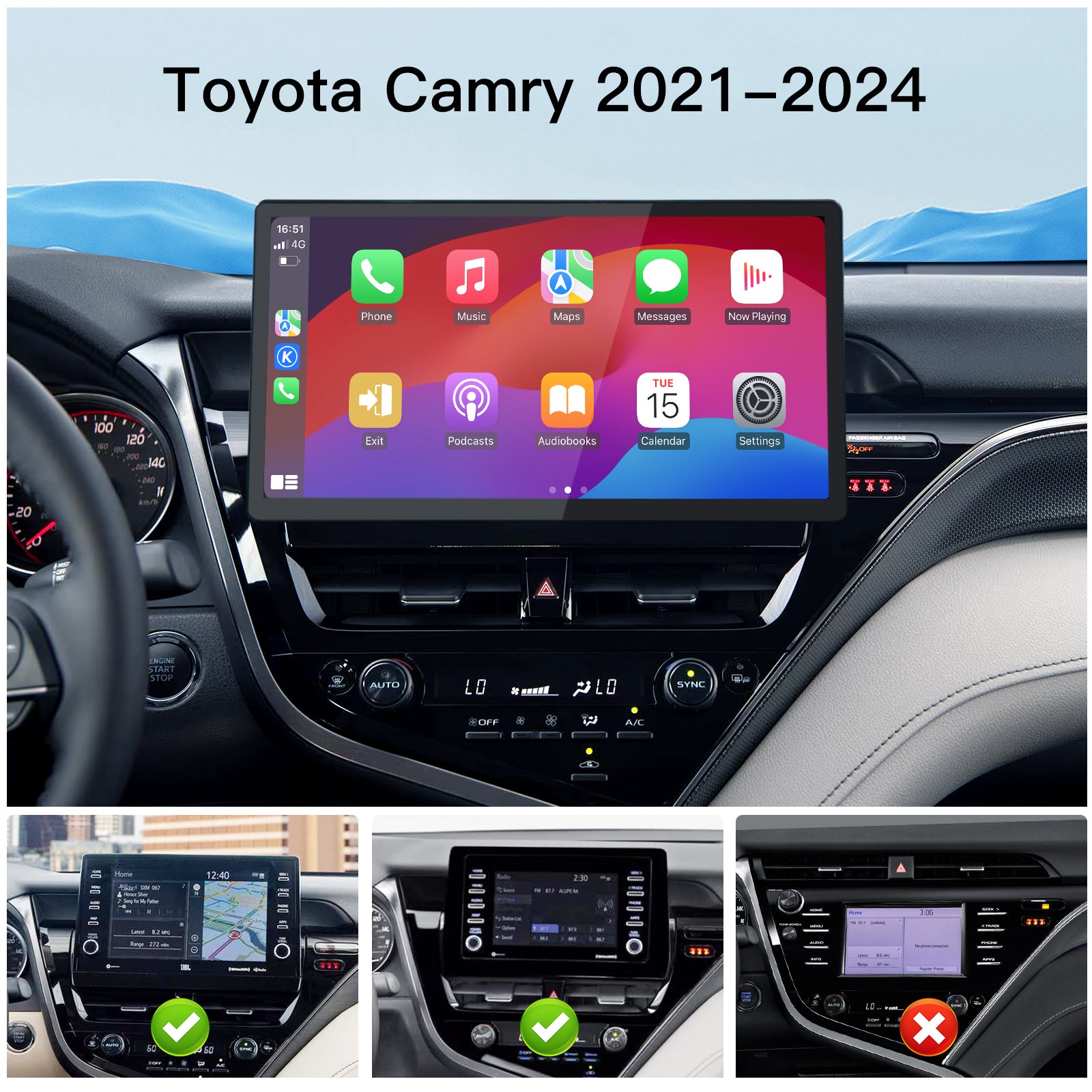 Carultra 13.2" Android 13 Car Stereo for Toyota Camry 2021–2024 Wireless CarPlay & Android Auto Car Radio Upgrade