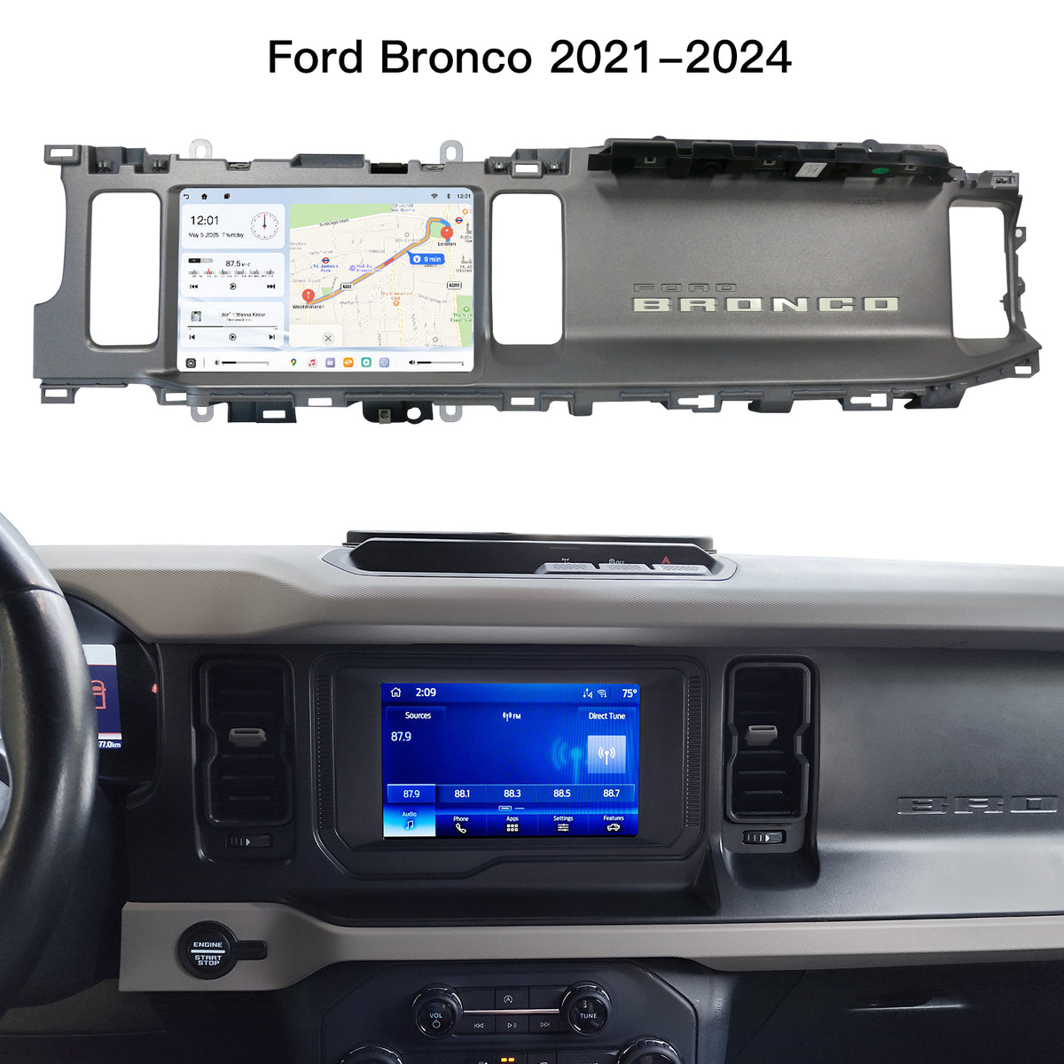 Carultra 12" Android 13 Car Screen Upgrade for Ford Bronco 2021–2024 Retain SYNC3 Wireless CarPlay & Android Auto