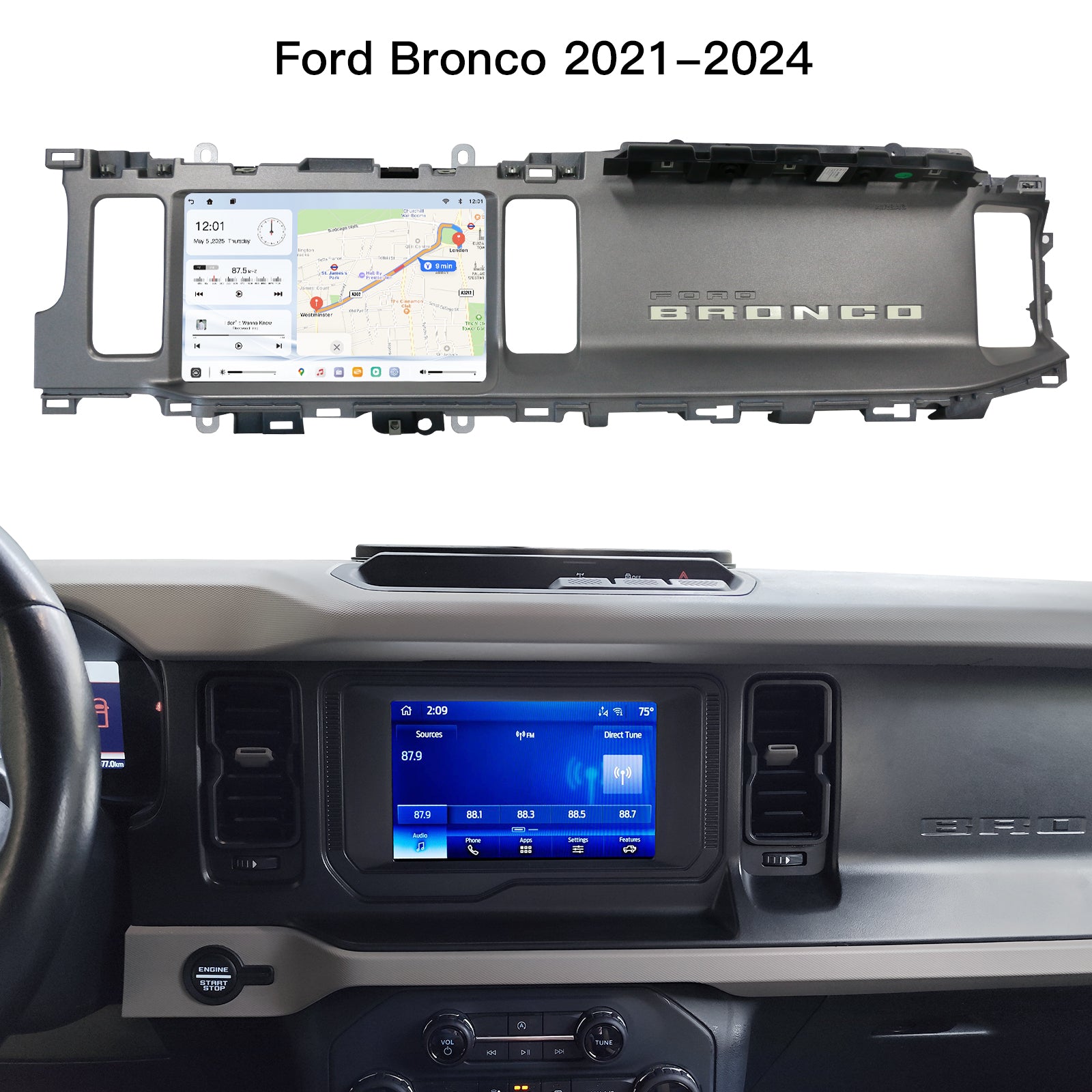 Carultra 12" Android 13 Car Screen Upgrade for Ford Bronco 2021–2024 Retain SYNC3 Wireless CarPlay & Android Auto