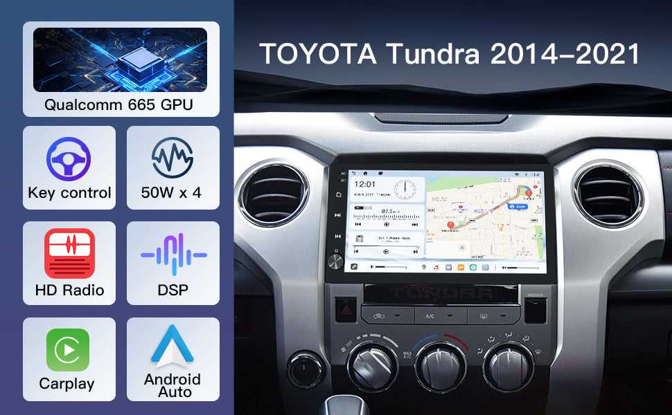 Carultra 10.2‘’ Android 13 Car Stereo for Toyota Tundra 2014-2021 Wireless CarPlay & Android Auto Car Radio Upgrade