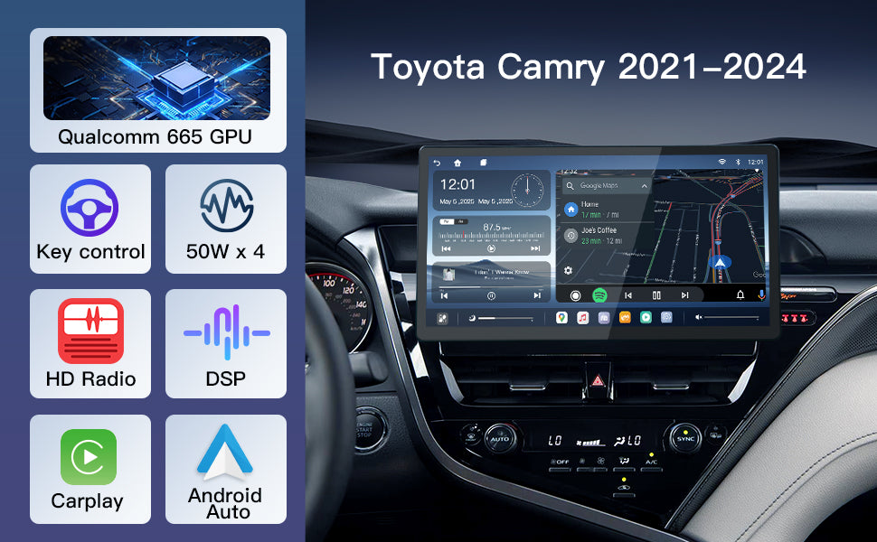 Carultra 13.2" Android 13 Car Stereo for Toyota Camry 2021–2024 Wireless CarPlay & Android Auto Car Radio Upgrade