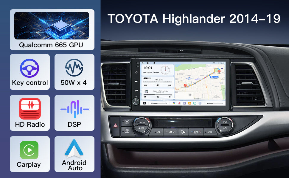 Carultra10.2" Android 13 Car Stereo for Toyota Highlander 2014-2019 Wireless CarPlay & Android Auto Car Radio Upgrade