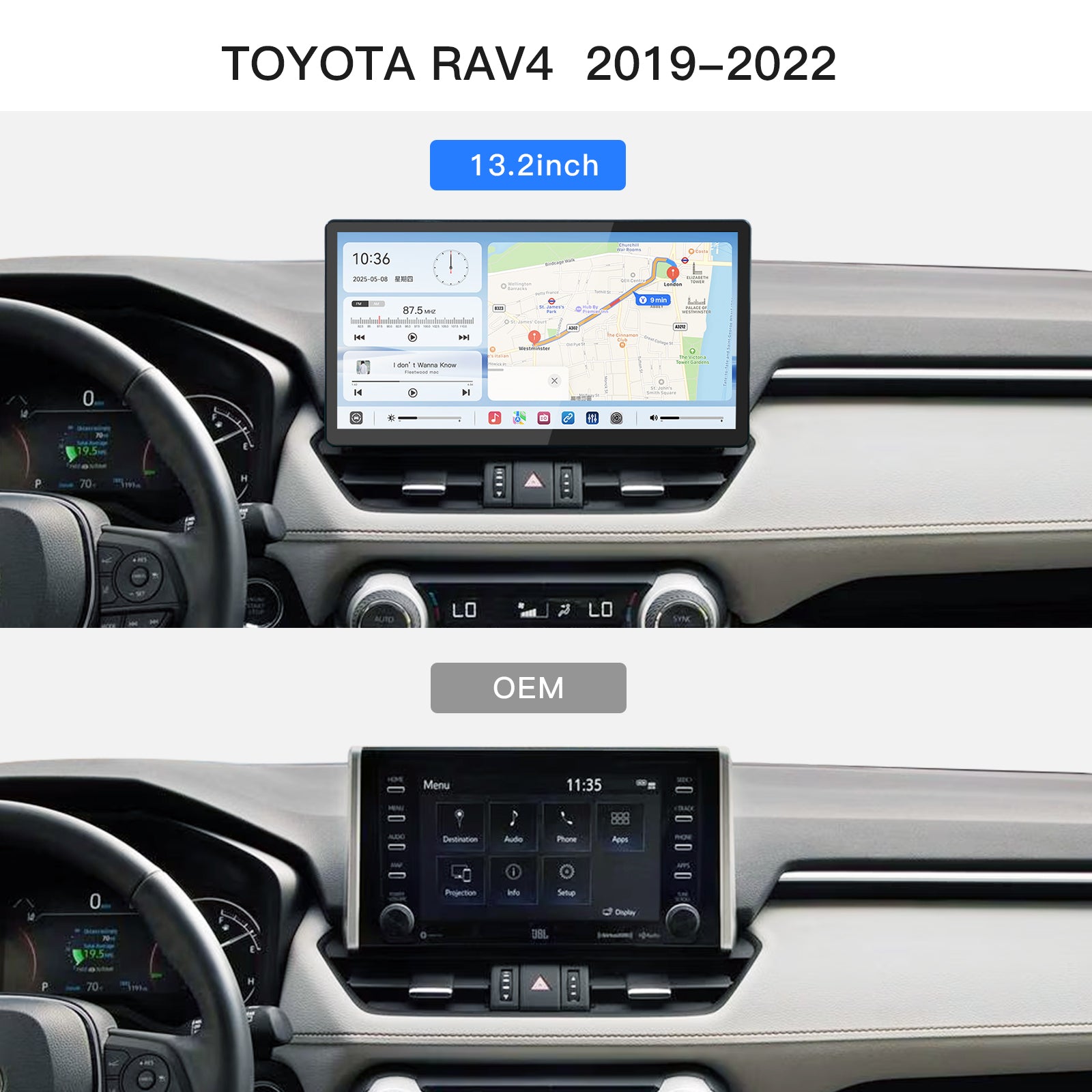 Carultra 13.2" Android 13 Car Stereo for Toyota RAV4 2019–2022 Wireless CarPlay & Android Auto Car Radio Upgrade