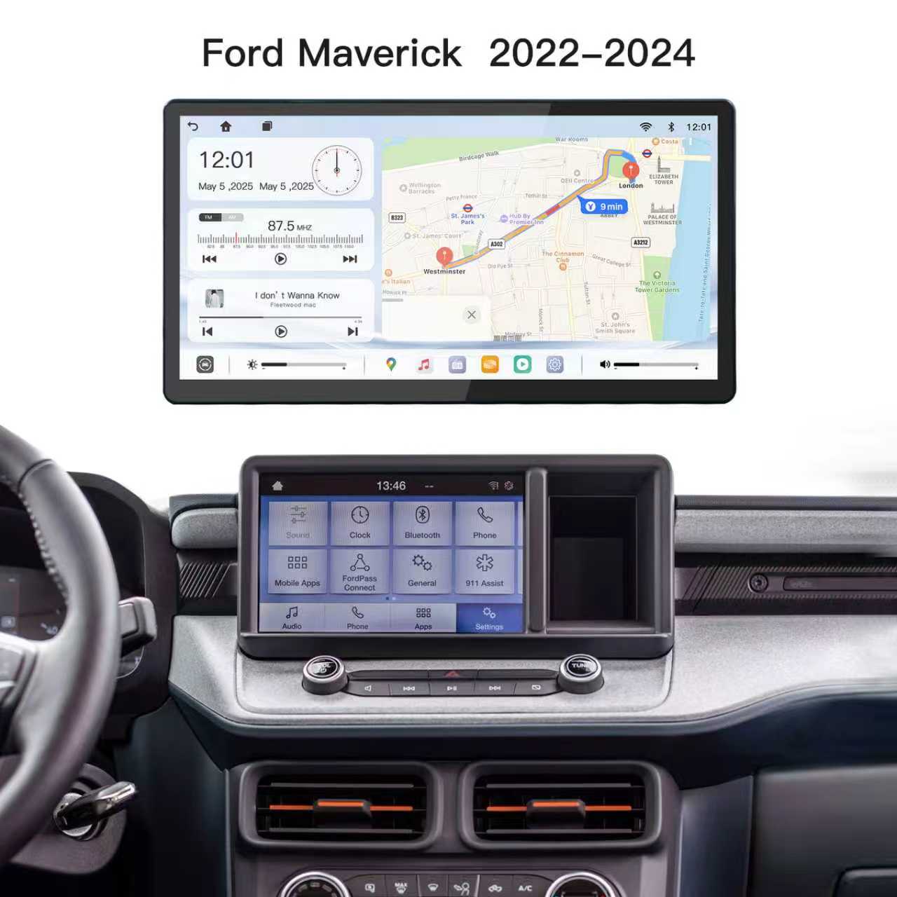 Carultra 13.2" Android 13 Car stereo Retains Sync3 for Ford Maverick 2022 - 2024 Wireless CarPlay & Android Auto CarRadio Upgrade