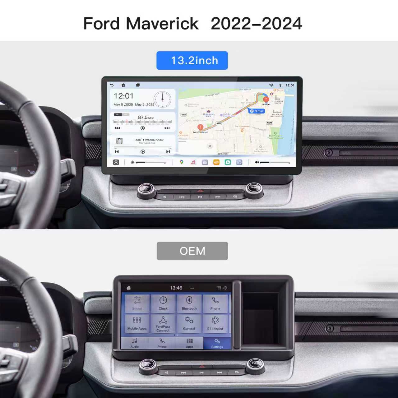 Carultra 13.2" Android 13 Car stereo Retains Sync3 for Ford Maverick 2022 - 2024 Wireless CarPlay & Android Auto CarRadio Upgrade